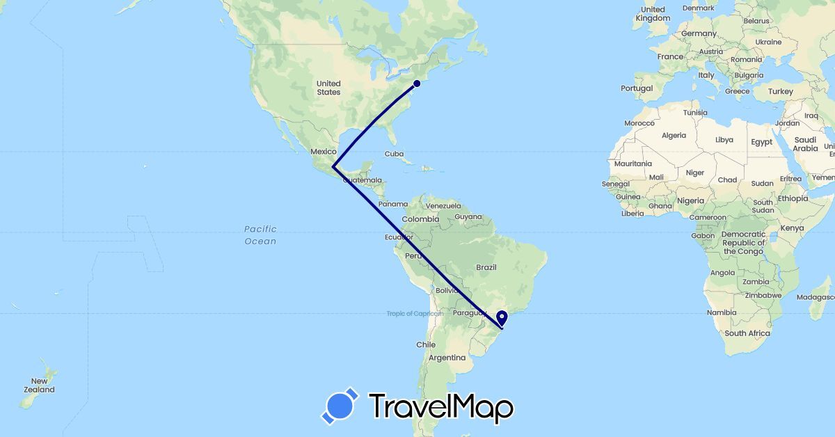 TravelMap itinerary: driving in Brazil, Mexico, United States (North America, South America)